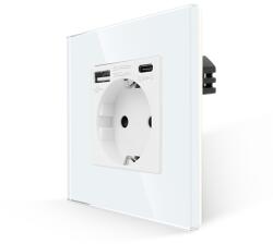 Luxion Priza Simpla + USB-A + USB-C LUXION cu Rama din Sticla, Alb, LX-MP010UG-W (LX-MP010UG-W)