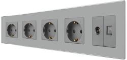 Luxion Priza Cvadrupla Schuko + TV + Internet cu Rama Din Sticla LUXION, Gri, LX-4MP010/26/25G-GY (LX-4MP010/26/25G-GY)