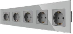 Luxion Priza Cvintupla LUXION cu rama din sticla, Gri, LX-5MP010G-GY (LX-5MP010G-GY)
