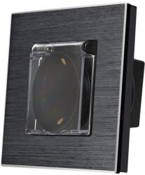 Luxion Priza Simpla cu Capac de Protectie LUXION cu rama din aluminiu, Negru, LX-1MP049A-B (LX-1MP049A-B)