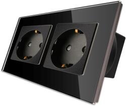 Luxion Priza Dubla cu Rama din Sticla LUXION, Negru, LX-2MP010G-B (LX-2MP010G-B)