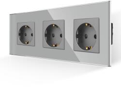 Luxion Priza Tripla cu Rama din Sticla LUXION, Gri, LX-3MP010G-GY (LX-3MP010G-GY)