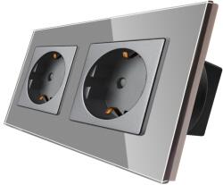 Luxion Priza Dubla cu Rama din Sticla LUXION, Gri, LX-2MP010G-GY (LX-2MP010G-GY)