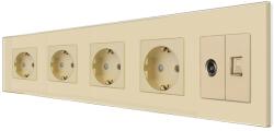Luxion Priza Cvadrupla Schuko + TV + Internet cu Rama Din Sticla LUXION, Auriu, LX-4MP010/26/25G-G (LX-4MP010/26/25G-G)