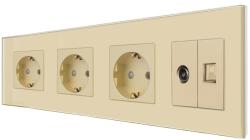 Luxion Priza Tripla Schuko + TV + Internet cu Rama Din Sticla LUXION, Auriu, LX-3MP010/26/25G-G (LX-3MP010/26/25G-G)