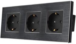 Luxion Priza Tripla LUXION cu rama din aluminiu, Negru, LX-3MP010A-B (LX-3MP010A-B)