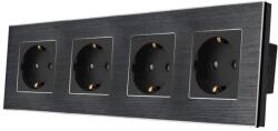 Luxion Priza Cvadrupla LUXION cu rama din aluminiu, Negru, LX-4MP010A-B (LX-4MP010A-B)