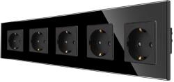 Luxion Priza Cvintupla LUXION cu rama din sticla, Negru, LX-5MP010G-B (LX-5MP010G-B)