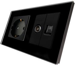 Luxion Priza Schuko + TV + Internet cu Rama Din Sticla LUXION, Negru, LX-1MP010/26/25G-B (LX-1MP010/26/25G-B)