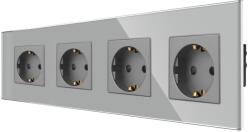 Luxion Priza Cvadrupla LUXION cu rama din sticla, Gri, LX-4MP010G-GY (LX-4MP010G-GY)