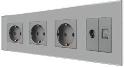Luxion Priza Tripla Schuko + TV + Internet cu Rama Din Sticla LUXION, Gri, LX-3MP010/26/25G-GY (LX-3MP010/26/25G-GY)