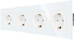 Luxion Priza Cvadrupla LUXION cu rama din sticla, Alb, LX-4MP010G-W (LX-4MP010G-W)