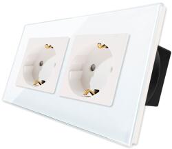 Luxion Priza Dubla cu Rama din Sticla LUXION, Alb, LX-2MP010G-W (LX-2MP010G-W)
