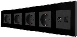 Luxion Priza Cvadrupla Schuko + TV + Internet cu Rama Din Sticla LUXION, Negru, LX-4MP010/26/25G-B (LX-4MP010/26/25G-B)