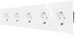 Luxion Priza Cvintupla LUXION cu rama din sticla, Alb, LX-5MP010G-W (LX-5MP010G-W)