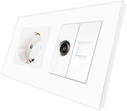 Luxion Priza Schuko + TV + Internet cu Rama Din Sticla LUXION, Alb, LX-1MP010/26/25G-W (LX-1MP010/26/25G-W)