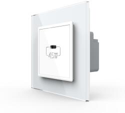 LIVOLO Priza USB Tip C Livolo cu Rama din Sticla, Alb, VL-FCUC-2WP-11 (VL-FCUC-2WP-11)
