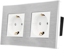 Luxion Priza Dubla LUXION cu rama din aluminiu, Alb, LX-2MP010A-W (LX-2MP010A-W)