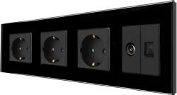 Luxion Priza Tripla Schuko + TV + Internet cu Rama Din Sticla LUXION, Negru, LX-3MP010/26/25G-B (LX-3MP010/26/25G-B)