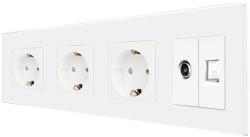 Luxion Priza Tripla Schuko + TV + Internet cu Rama Din Sticla LUXION, Alb, LX-3MP010/26/25G-W (LX-3MP010/26/25G-W)