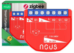 Nous B4Z okos Tuya Zigbee mini redőnyvezérlő / motoros függönyvezérlő modul, kapcsolóbemenettel (NOU-REL-B4Z-2RS-TUYA-ZB)