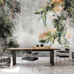 Consalnet Szürke beton alapon zöld és arany monstera levél mintás fotótapéta 368x254cm