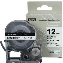 Compatibil Epson SJ12W, 12mm x 1, 5m, text negru / magnetic fundal alb, banda compatibila (PTe-SJ12W)