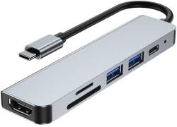 Tech-Protect Adaptor HUB TECH-PROTECT V4 6-In-1 Aluminiu 2x USB 3.0 1x USB-C 1x HDMI 1x MicroSD 1x SD Gri (9589046919343)