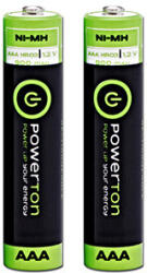 Powerton Újratölthető akkumulátor, AAA (HR03), 1, 2 V, 900 mAh, Powerton, buborékcsomagolás, 2 db-os kiszerelésben