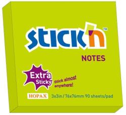 Hopax Notes autoadeziv extra-sticky 76 x 76mm, 90 file, Stick"n - verde neon (HO-21672) - forit
