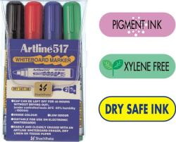 Artline Marker pentru tabla de scris Artline 517 - Dry safe ink, varf rotund 2.0mm, 6 culori/set (EK-517/6W) - forit