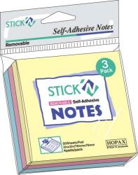 Hopax Notes autoadeziv 76 x 76 mm, 3 x 50 file/set, Stick'n - 3 culori pastel (HO-21092)