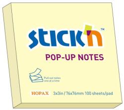 Hopax Notes autoadeziv 76 x 76 mm, 100 file, Stick'n Pop-up - galben pastel (HO-21395)
