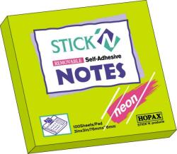 Hopax Notes autoadeziv 76 x 76 mm, 100 file, Stick'n - verde neon (HO-21167)