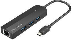 Vention HUB USB-C la 3x USB 3.0, RJ45, Vention TGPBB 0, 15 m Negru