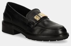 Tommy Hilfiger bőr mokaszin TH LOGO LEATHER LOAFER fekete, női, platformos, FW0FW08257 - fekete Női 36