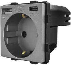 Luxion Modul Priza Simpla + USB-A + USB-C LUXION, Gri, LX-MP010UGY (LX-MP010UGY)