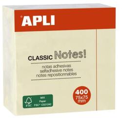 APLI Öntapadó jegyzettömb, 75x75 mm, 400 lap, APLI "Classic", sárga (LNP11597) - papiruniverzum