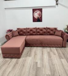 MobAmbient Colțar stil Chesterfield roz-pudră cu nasturi de sticlă - model BETYS