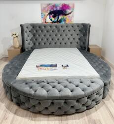 MobAmbient Pat tapițat rotund gri cu nasturi de sticlă - model RING