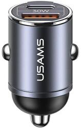 USAMS töltő 1xUSB+1xUSB-C C38 30W PD gyorstöltő integrált acélgyűrűvel CC206CC01 (US-CC206)