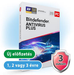Bitdefender Antivirus Plus HUN 3 Eszköz 1 év online vírusirtó szoftver (AV03ZZCSN1203BEN)