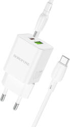 BOROFONE BN14 Royal GaN USB + Type C hálózati töltő adapter QC 3.0 PD 30W + Type C - Type C kábel fehér