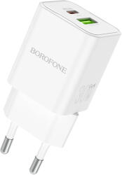 BOROFONE BN14 Royal GaN USB + Type C hálózati töltő adapter QC 3.0 PD 30W fehér