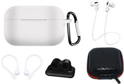 Szilikon tokkészlet AirPods Pro 2-hez / AirPods Pro 1 + tok / fülkampó / nyakszíj / óraszíj tartó / karabiner - fehér