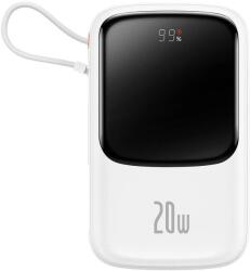 Baseus Qpow Digital Display Power Bank gyors töltéssel 10000mAh 20W QC/PD/SCP/FCP beépített Lightning kábellel Fehér