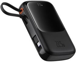 Baseus Qpow Pro+ 10000mAh 22.5W powerbank beépített USB-C kábellel és kijelzővel - fekete