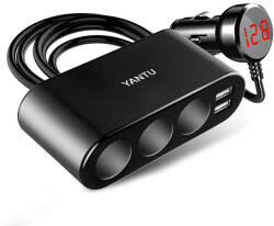 Autós töltő LM21 3 aljzat + USB + Type C QC 3.0 PD 3A 122W kijelzővel
