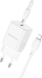 BOROFONE Safety BN13 GaN hálózati töltő adapter Type C PD 30W + Type C - Lightning kábel fehér
