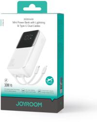 JOYROOM JR-PBC07 20000mAh 30W mini powerbank beépített USB-C és Lightning kábelekkel - fehér